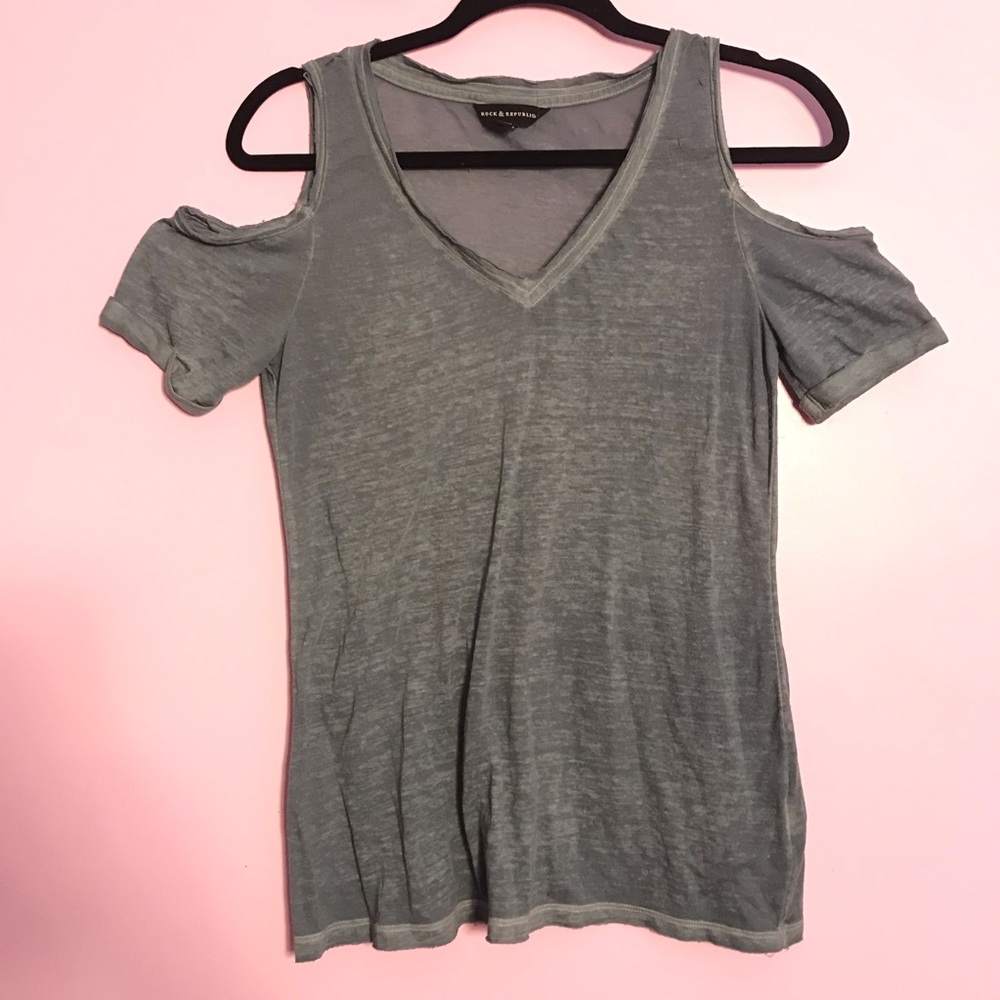 Teal open shoulder top